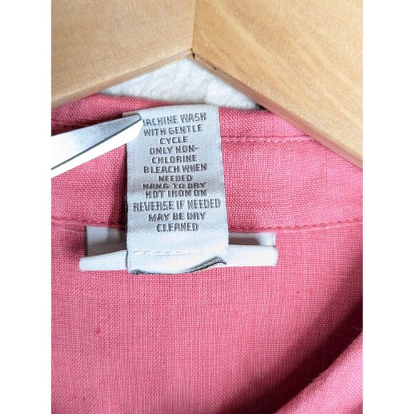 Soft Surroundings 100% Linen Long Tunic Button Shirt Sz L Coral Pink Long Sleeve - Picture 5 of 5